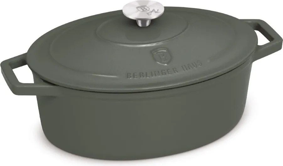 Oală roaster Berlinger Haus BH 8968, fontă emailată cu capac, 32 cm, verde mat