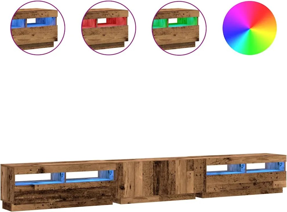 vidaXL Dulap TV cu lumini LED lemn vechi 300x35x40 cm lemn prelucrat