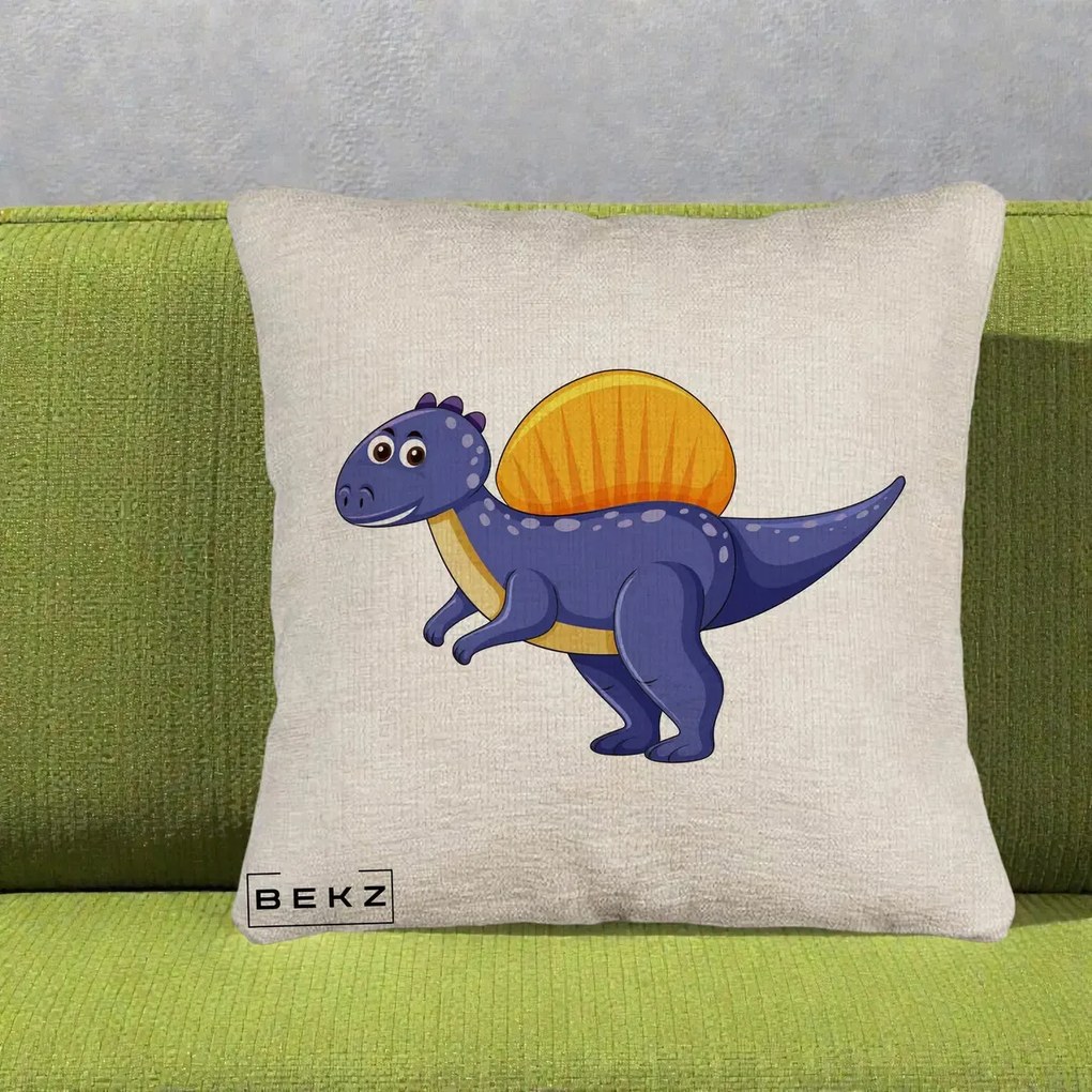 Perna Decorativa Spinozaur Kawaii, 40x40 cm, Bej Canapea, Husa Detasabila, Perna Inclusa, BEKZ®