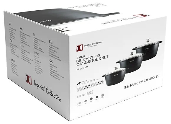 Set oale marmorate cu capac, Imperial Collection IM-CAS3-LM, 3 piese, negru Negru