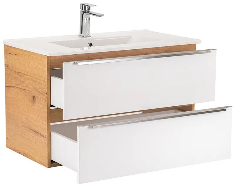 Dulap inferior Vario Trim 80 cu lavoar stejar-alb
