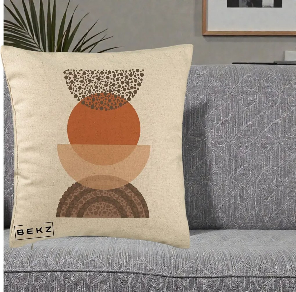 Perna Decorativa Boho Stiva Forme Punctate Terracotta, 40x40 cm, Bej, Husa Detasabila, Perna Inclusa, BEKZ®