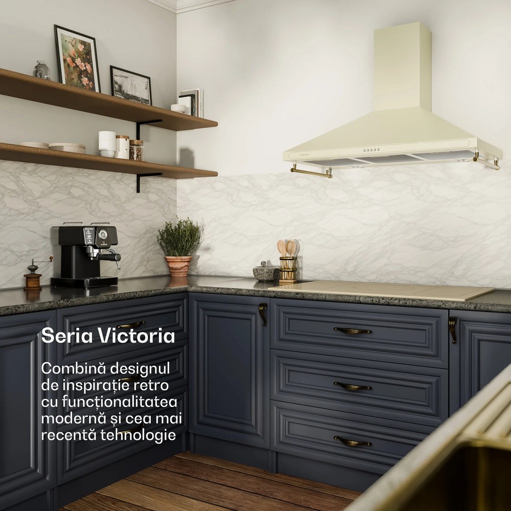 Klarstein Victoria 90, hotă extractoare, 90 cm, design retro, 630 m³ / h, 2 lumini LED