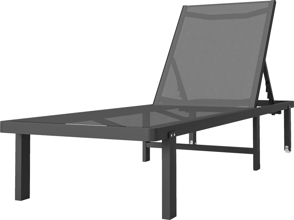 Outsunny Șezlong de grădină cu roți reglabil în 4 poziții și Textilene 530g/m² Gri Închis | Aosom Romania