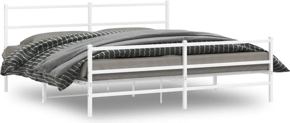 vidaXL Cadru pat metalic cu tăblie de cap/picioare , alb, 200x200 cm