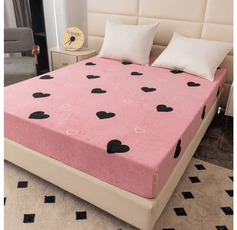 Cearsaf Cocolino microplus cu elastic CORAZON 180x200 cm roz