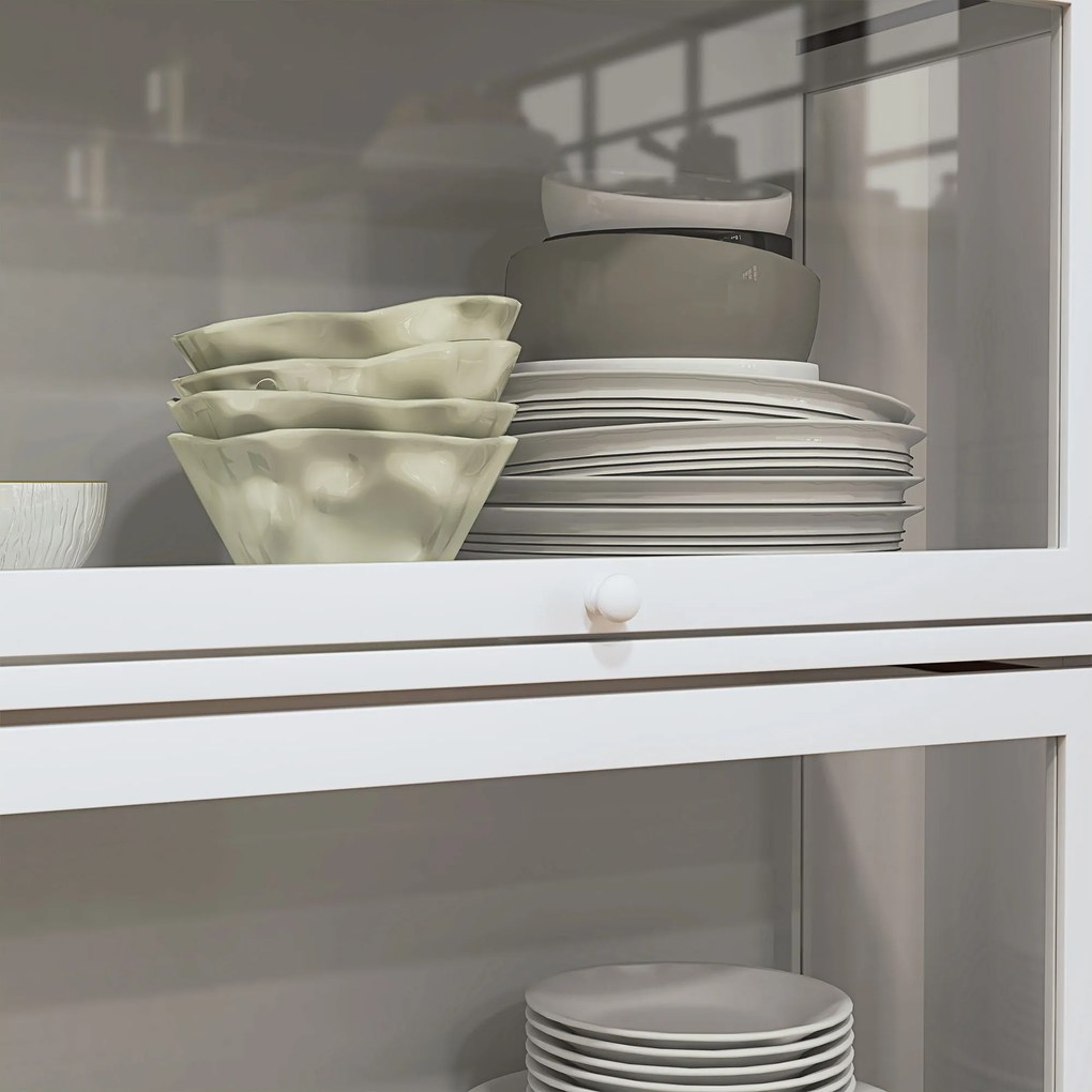 HOMCOM Vitrină pentru colecție bufet sufragerie mobilier de depozitare la 4 nivele cu uși rabatabile, 59 x 30 x 139 cm, alb | Aosom Romania