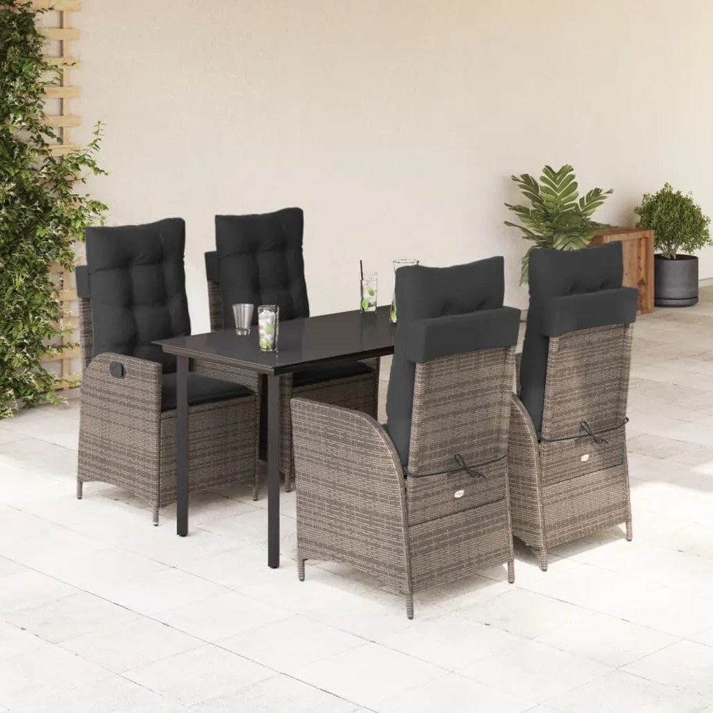 vidaXL Set mobilier de grădină cu perne, 5 piese, gri, poliratan