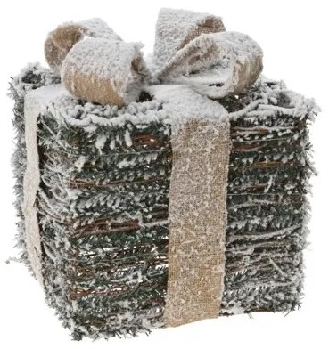 Decoratiune Snowy Gift din ratan, verde, 21x23 cm