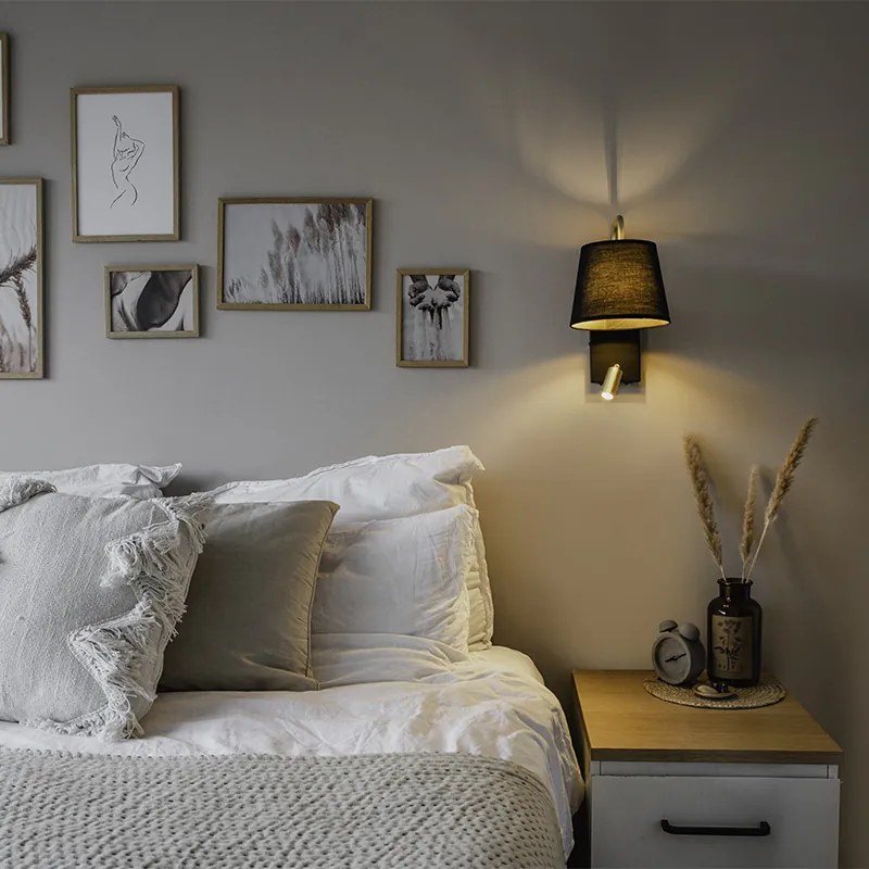 Aplică modernă neagră și aurie cu lampă de citit - Renier