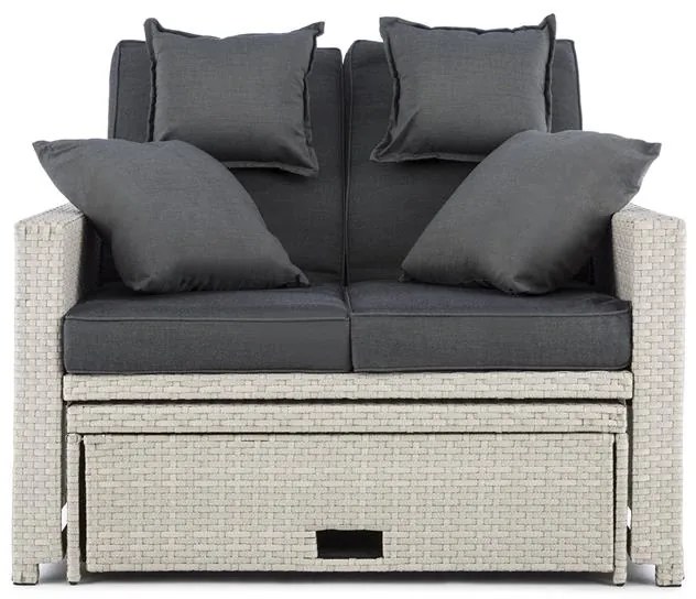Zona de confort Rattan canapea pentru camera de zi, cu două locuri, din răchită 121x86x99cm 10cm, plianta siextensibila, alba