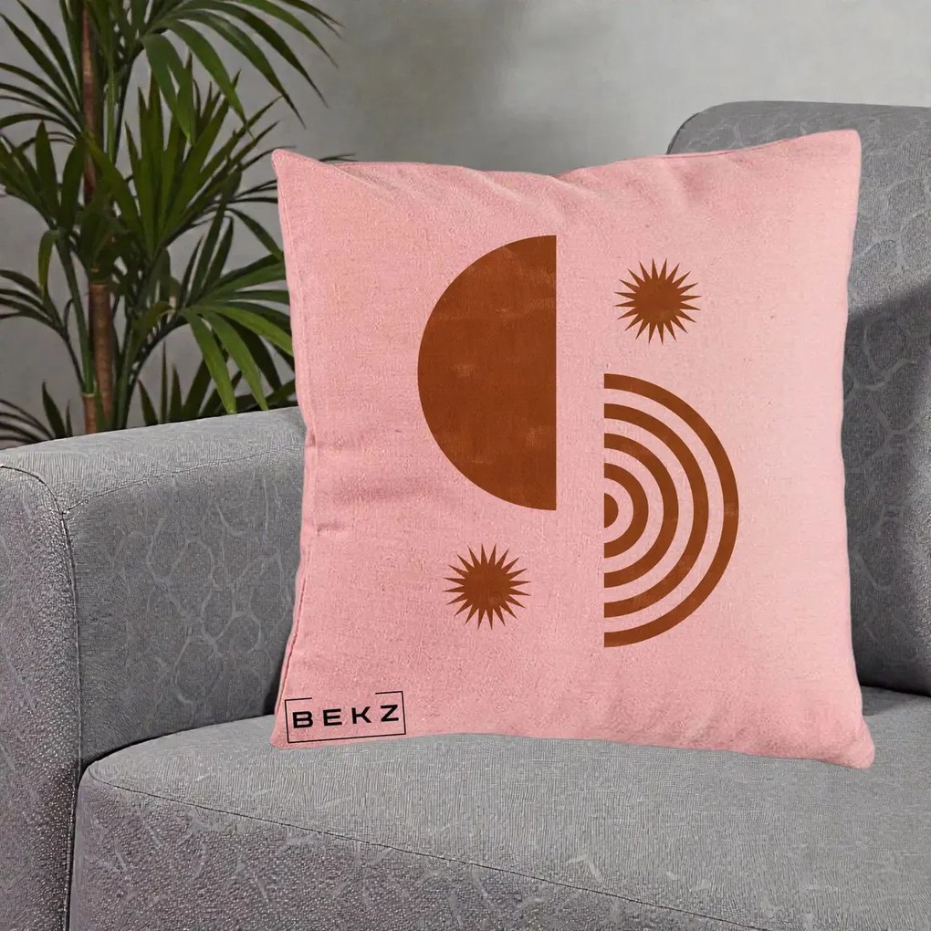 Perna Decorativa Boho Sun si Spirala, 40x40 cm, Roz, Husa Detasabila, Perna Inclusa, BEKZ®