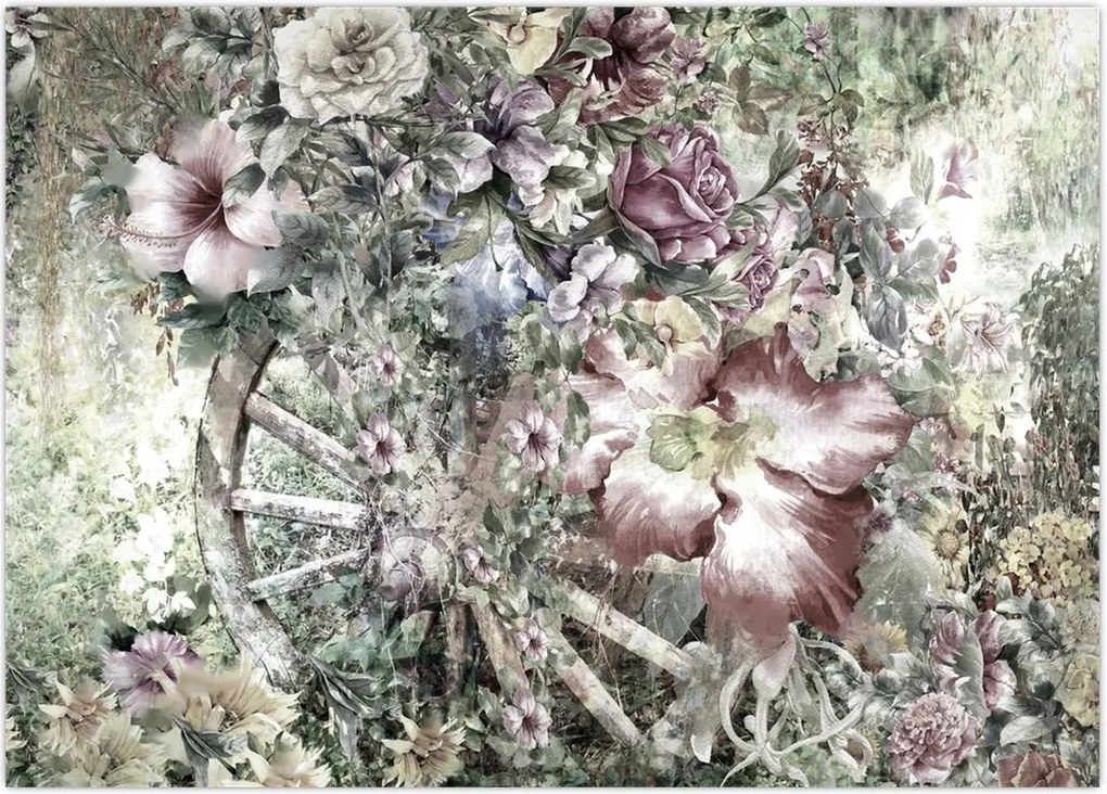 Tablou - Flori pe roata de lemn (70x50 cm)