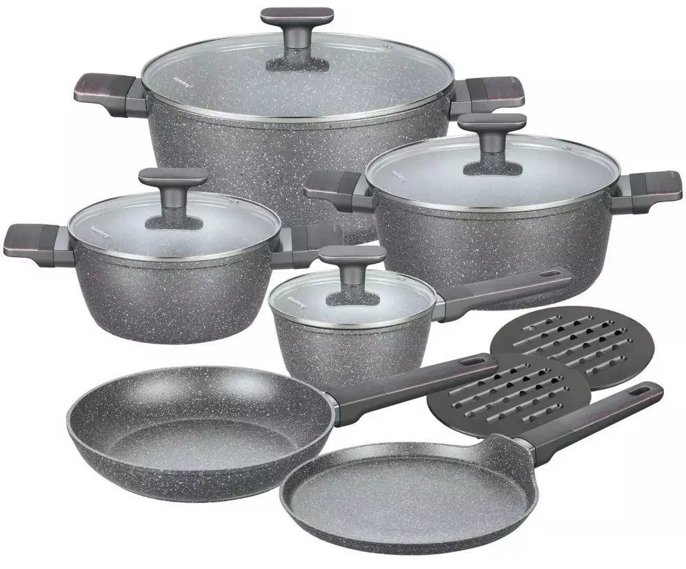 Set oale și tigăi cu capace, strat antiaderent, Klausberg KB7832 – 12 piese, 16–28 cm, compatibil inducție, gri