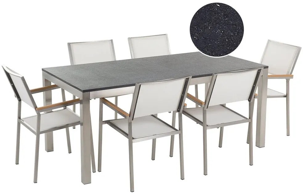 Set de masă pentru grădină Grosso (negru) (scaune albe) (pentru 6 persoane) (piatră). 1011638