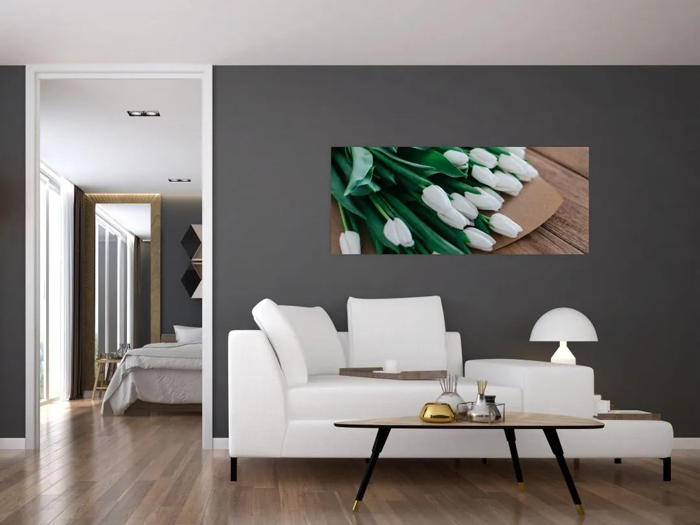 Tablou cu buchet de lalele albe (120x50 cm)