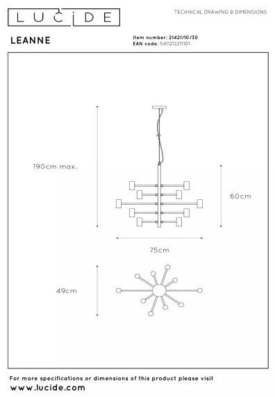 Lucide 21421/10/30 - Lustru suspendat pe cablu LEANNE 10xE27/40W/230V