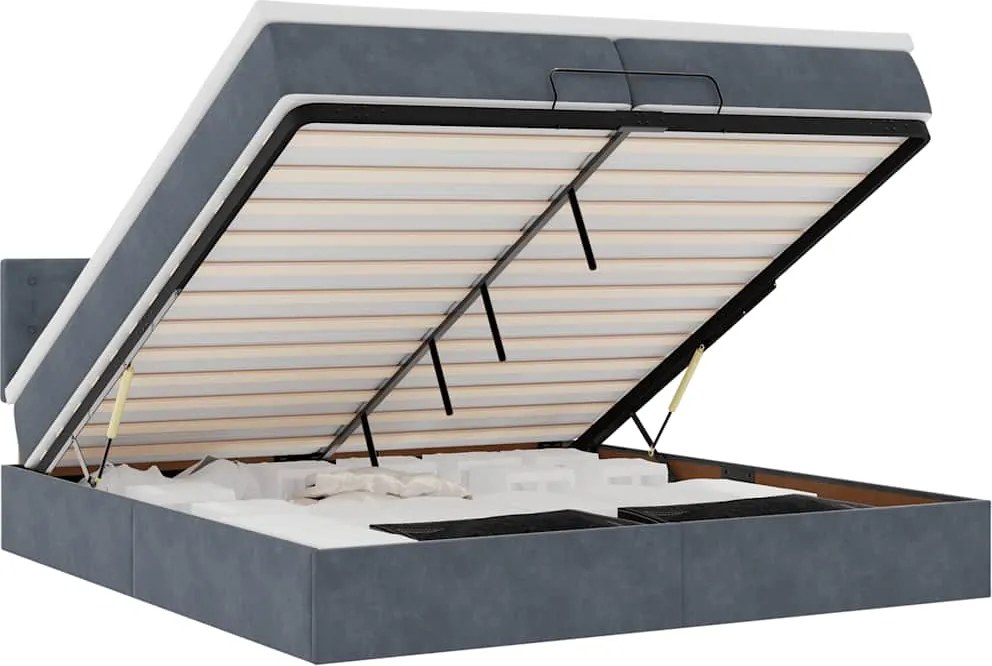 vidaXL Cadru de pat otoman cu saltea gri închis 200x200 cm catifea