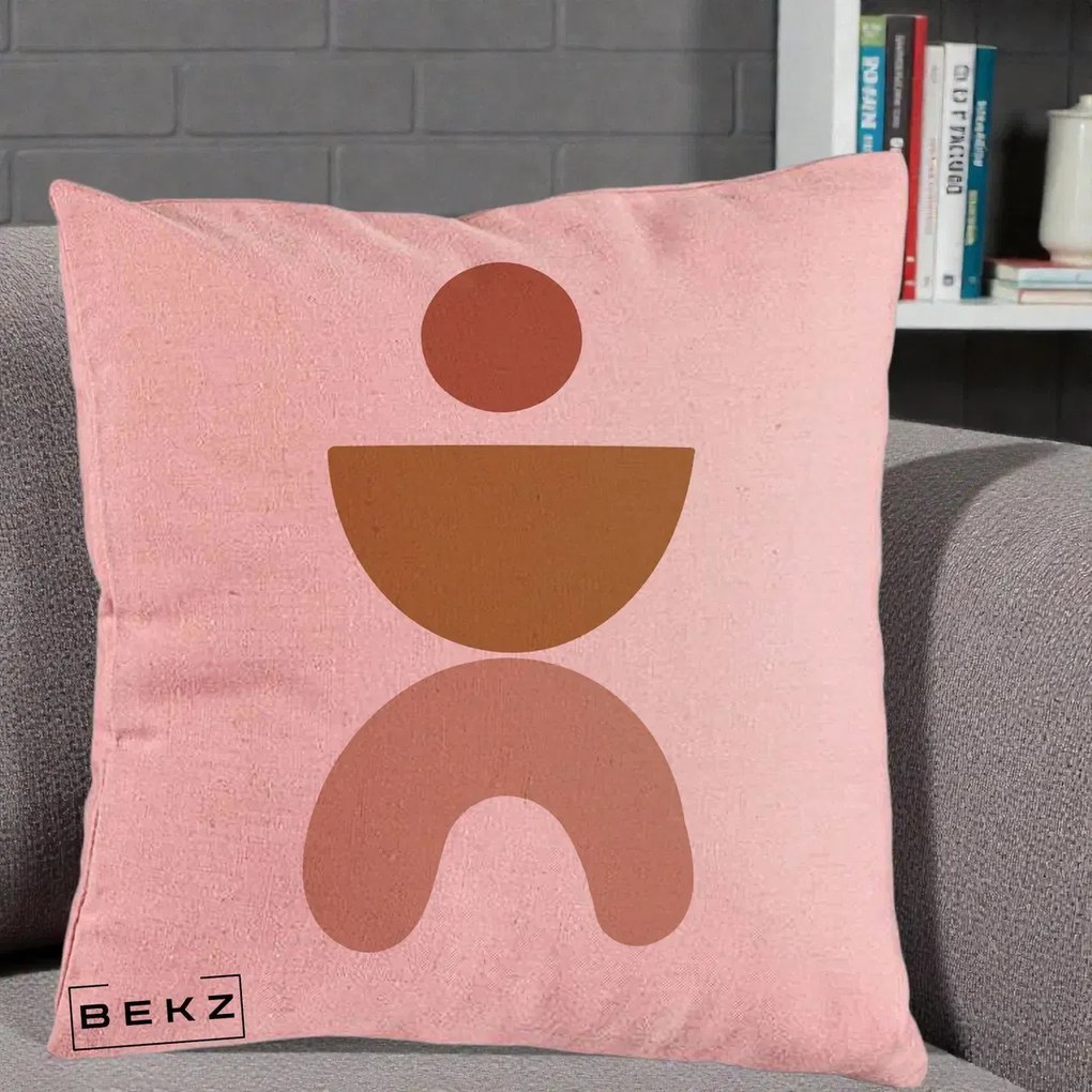 Perna Decorativa Geometric Boho Disc si Arc, 40x40 cm, Roz, Husa Detasabila, Perna Inclusa, BEKZ®