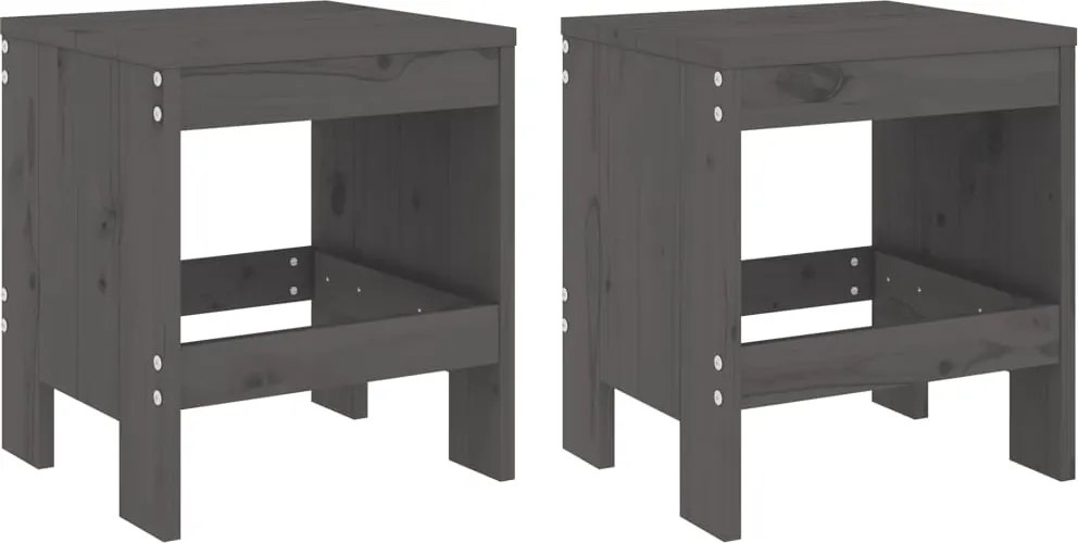 vidaXL Taburete de grădină, 2 buc., gri, 40x36x45 cm, lemn masiv pin
