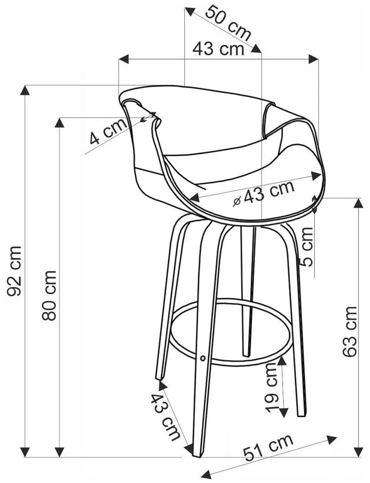 Scaun de bar Scarlet, gri / nuc
