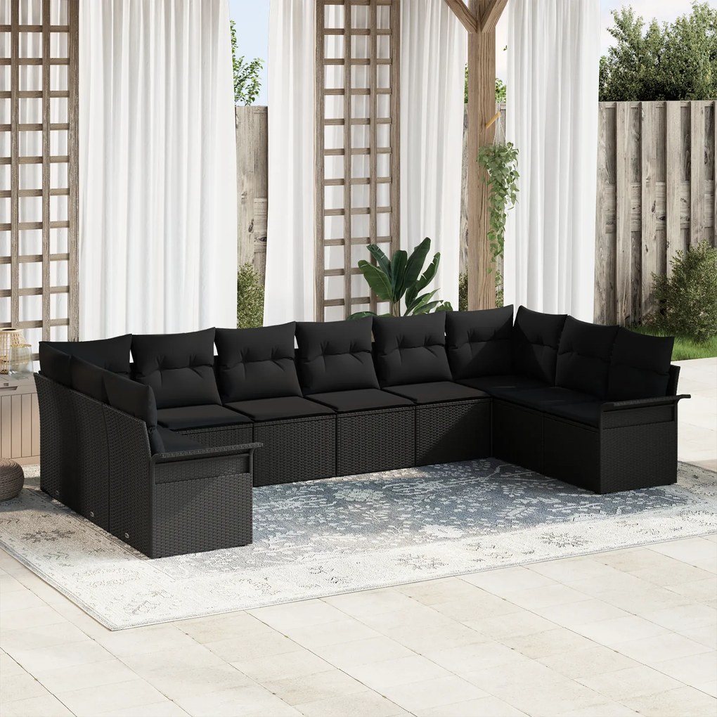 vidaXL Set de canapele pentru grădină 10 pcs Negru Rattan poli