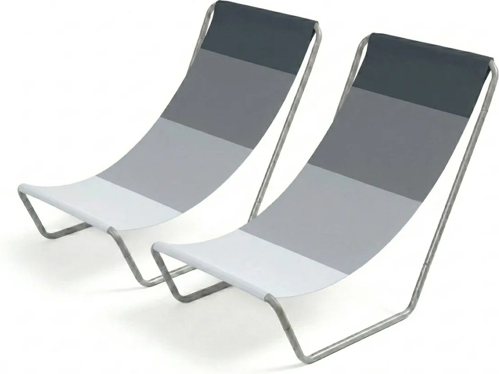 Set de 2 sezlonguri pliante pentru plaja SAND, dungi gri