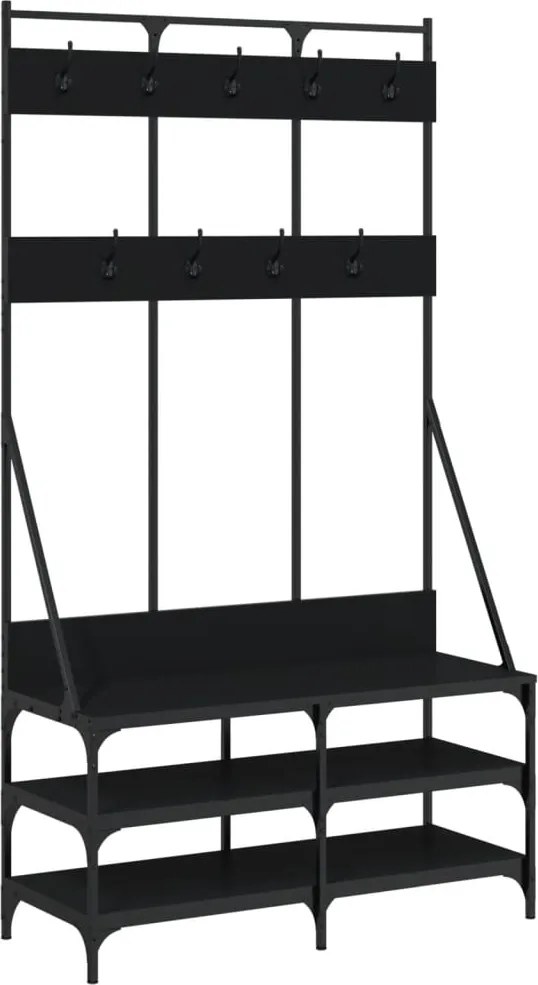 vidaXL Suport de haine cu raft de pantofi, negru, 100x40x184 cm