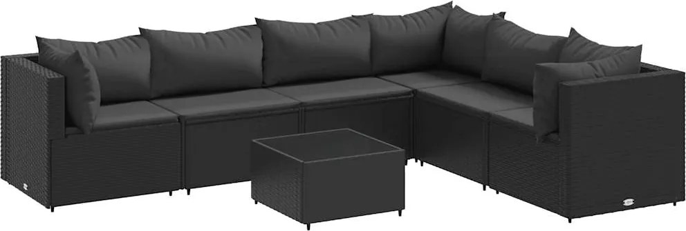 vidaXL Set mobilier de grădină cu perne, 7 piese, negru, poliratan