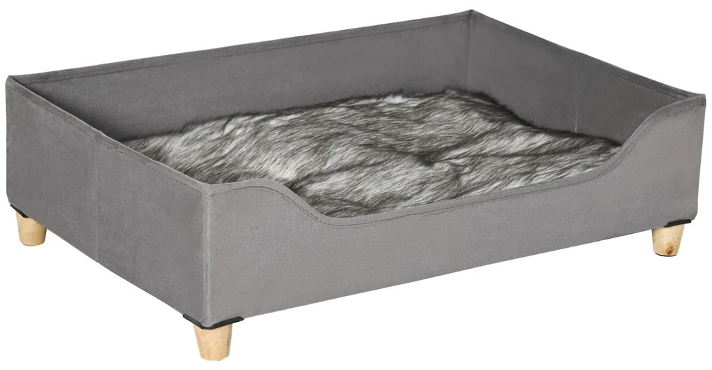 Culcus pentru Caini Inaltat PawHut cu Perna Lavabila, Patut pentru Caini Capitonat din Lemn si Plus, 81Lx56x23,5cm, Gri | Aosom RO