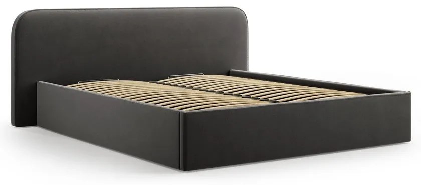 Pat matrimonial negru tapițat cu spațiu de depozitare cu somieră 140x200 cm Elizabeth – Micadoni