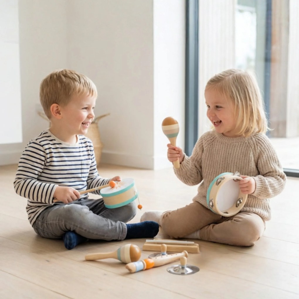 AIYAPLAY Instrumente Muzicale pentru Copii, Jucării Muzicale Montessori din Lemn pentru Copii 3+, Set de Percuție cu Tamburină și Maracas, Cadou pentru Fete și Băieți | Aosom Romania