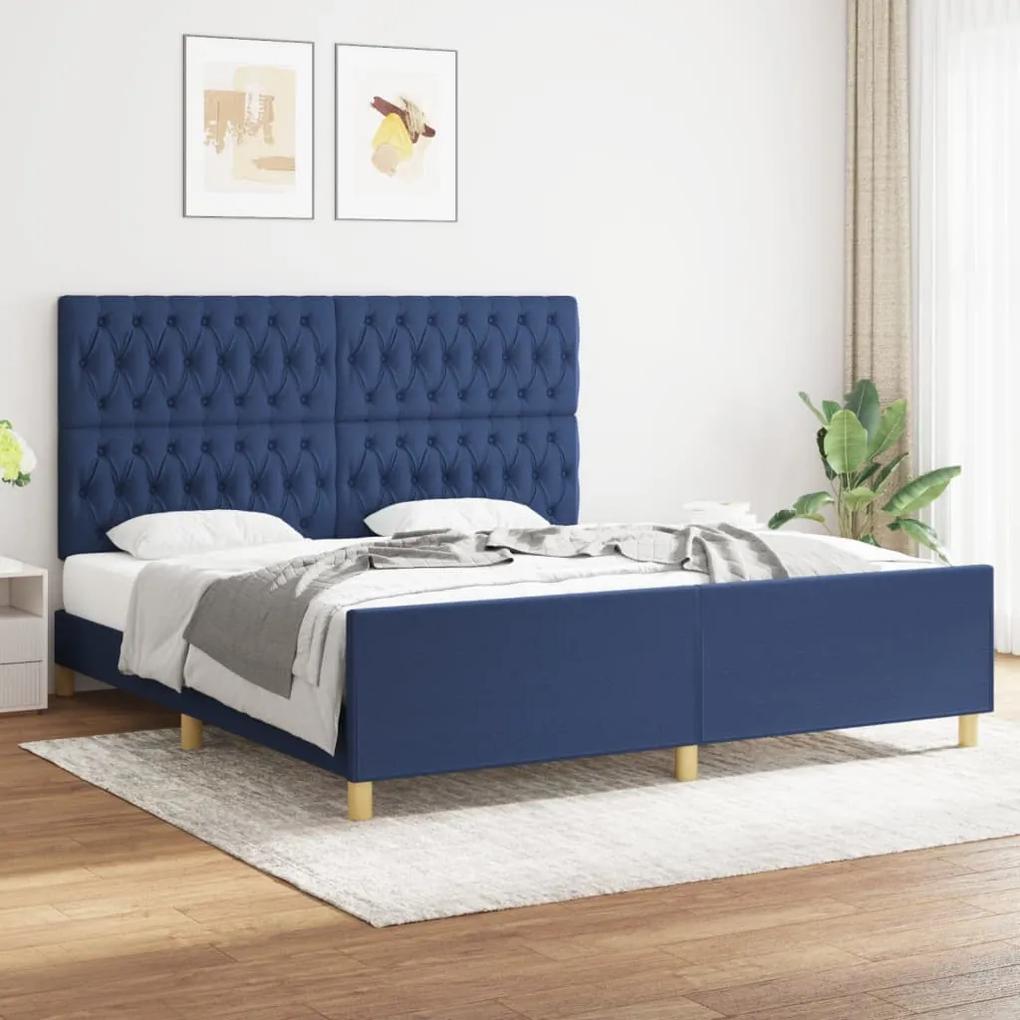 3125322 vidaXL Cadru de pat cu tăblie, albastru, 180x200 cm, textil