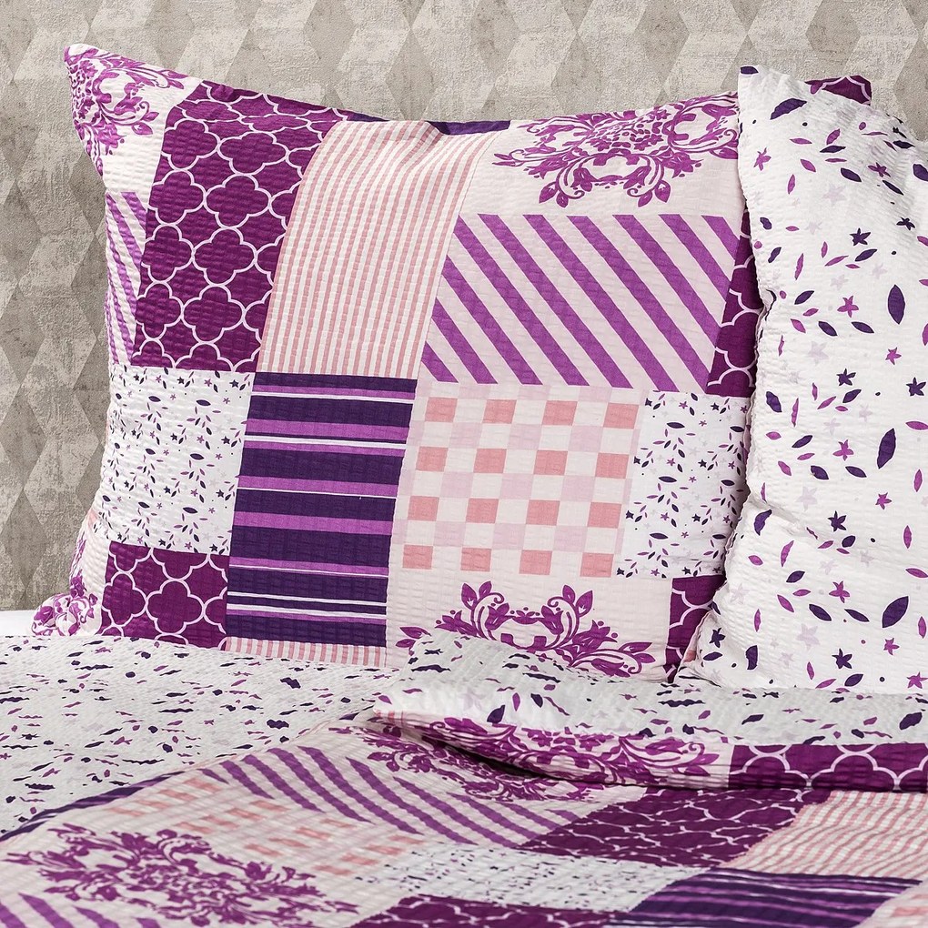 Lenjerie de pat din crep 4Home Patchwork violet, 140 x 220 cm, 70 x 90 cm