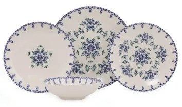 Set de masă 24 piese alb/albastru/porțelan