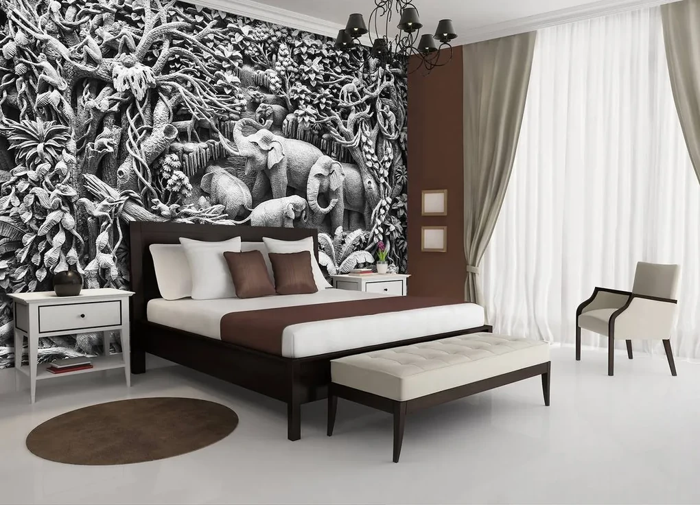 Fototapet - Relief familiei de elefanți (152,5x104 cm), în 8 de alte dimensiuni noi