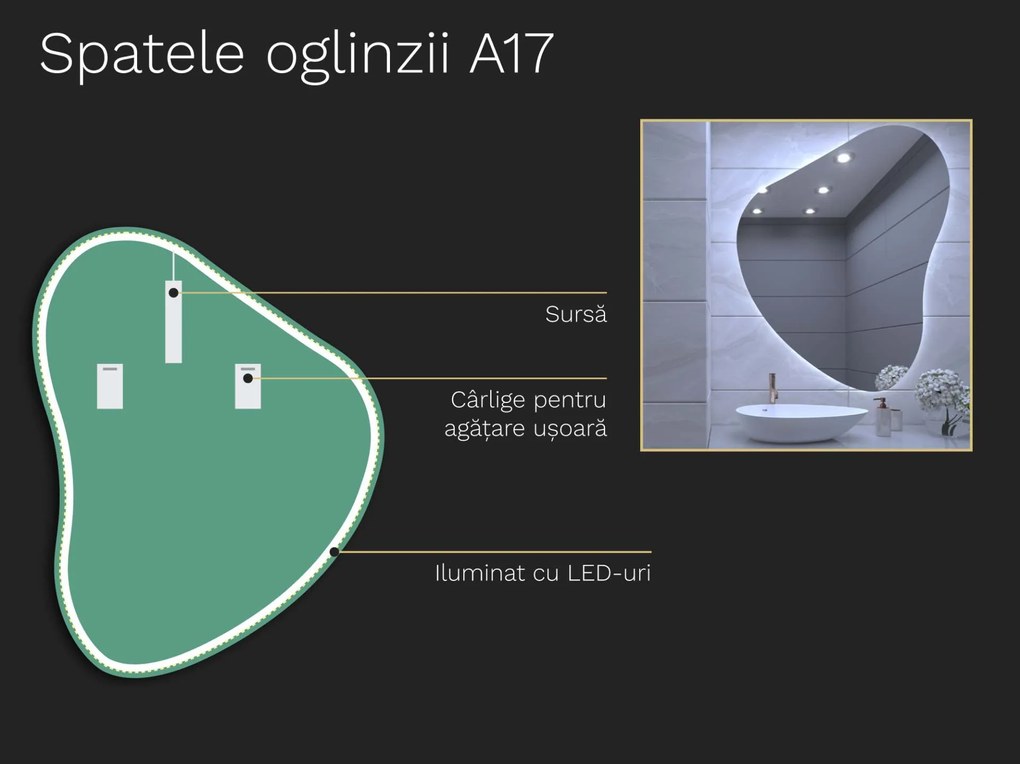 Oglindă LED organică cu iluminare A17 50x62