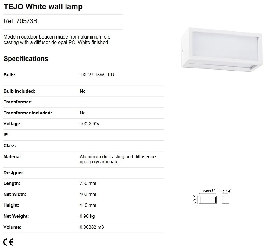 Aplica moderna de exterior IP54 TEJO alba