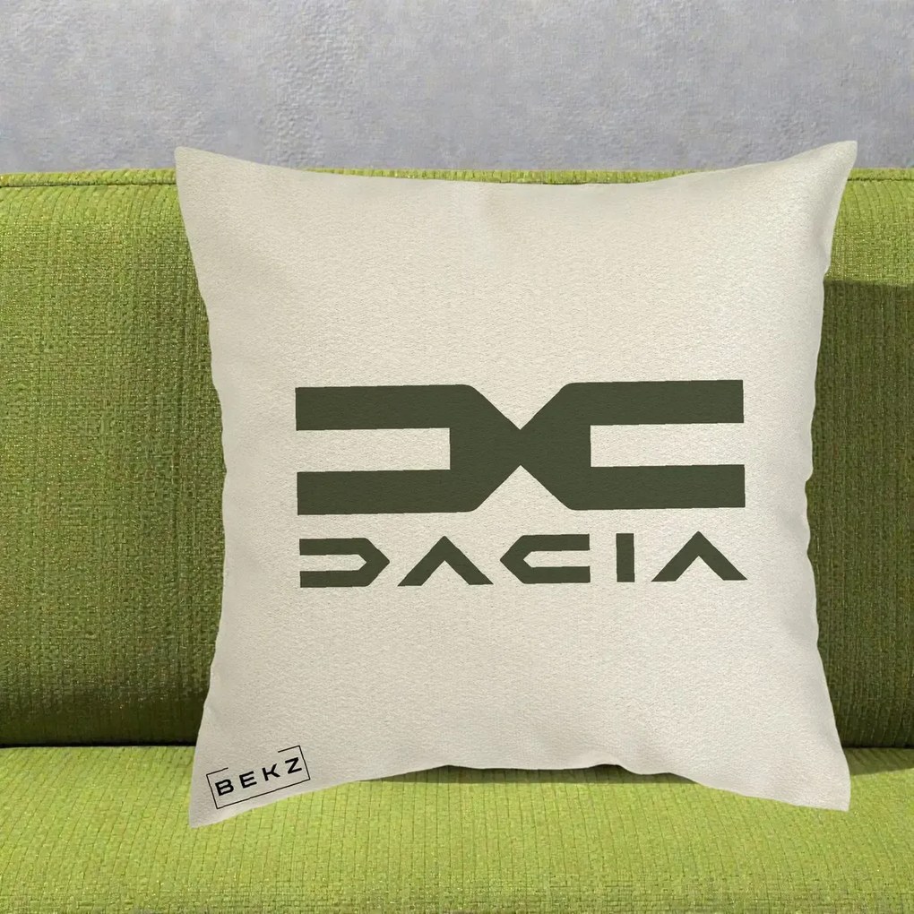 Perna Personalizata cu emblema Dacia, 40x40 cm, Ecru, Husa Detasabila, Perna Inclusa, BEKZ®