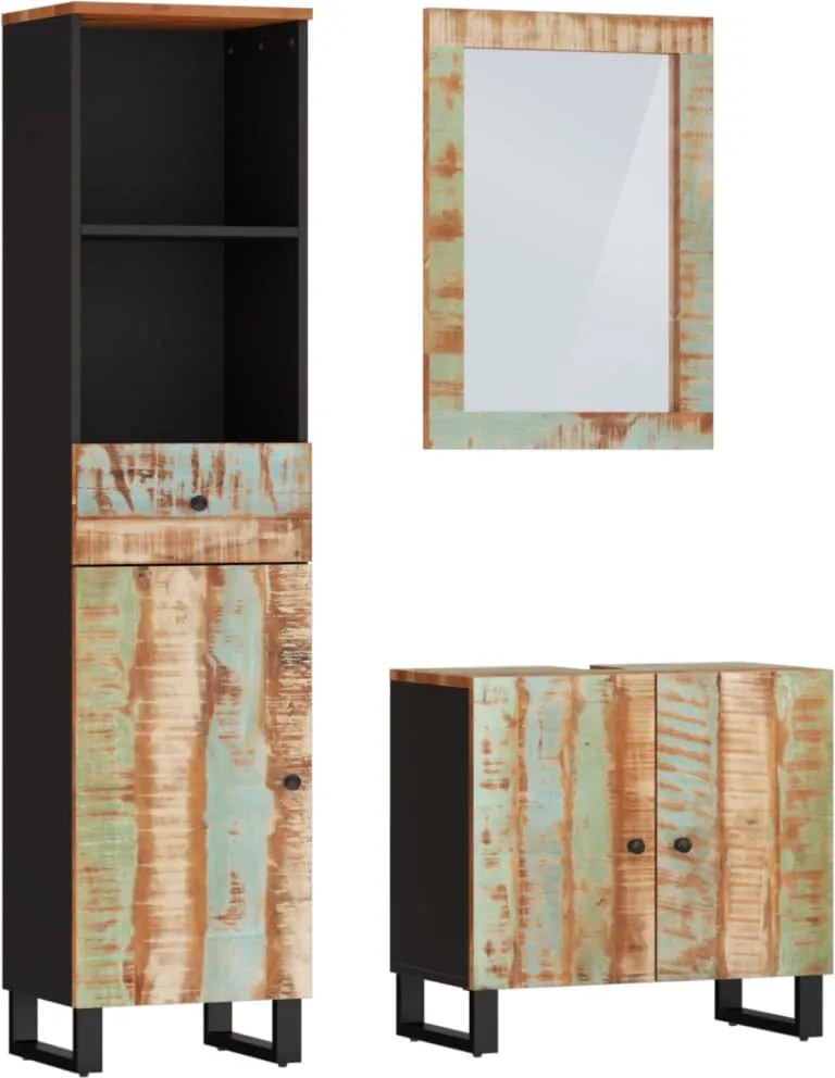 vidaXL Set mobilier de baie, 3 piese, lemn masiv reciclat