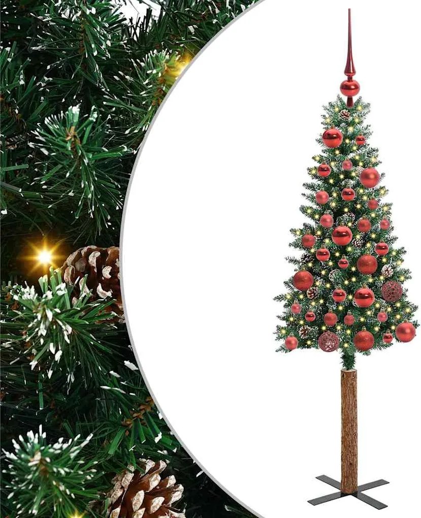 vidaXL Brad de Crăciun subțire Verde 150 cm PVC și lemn de PIN masiv