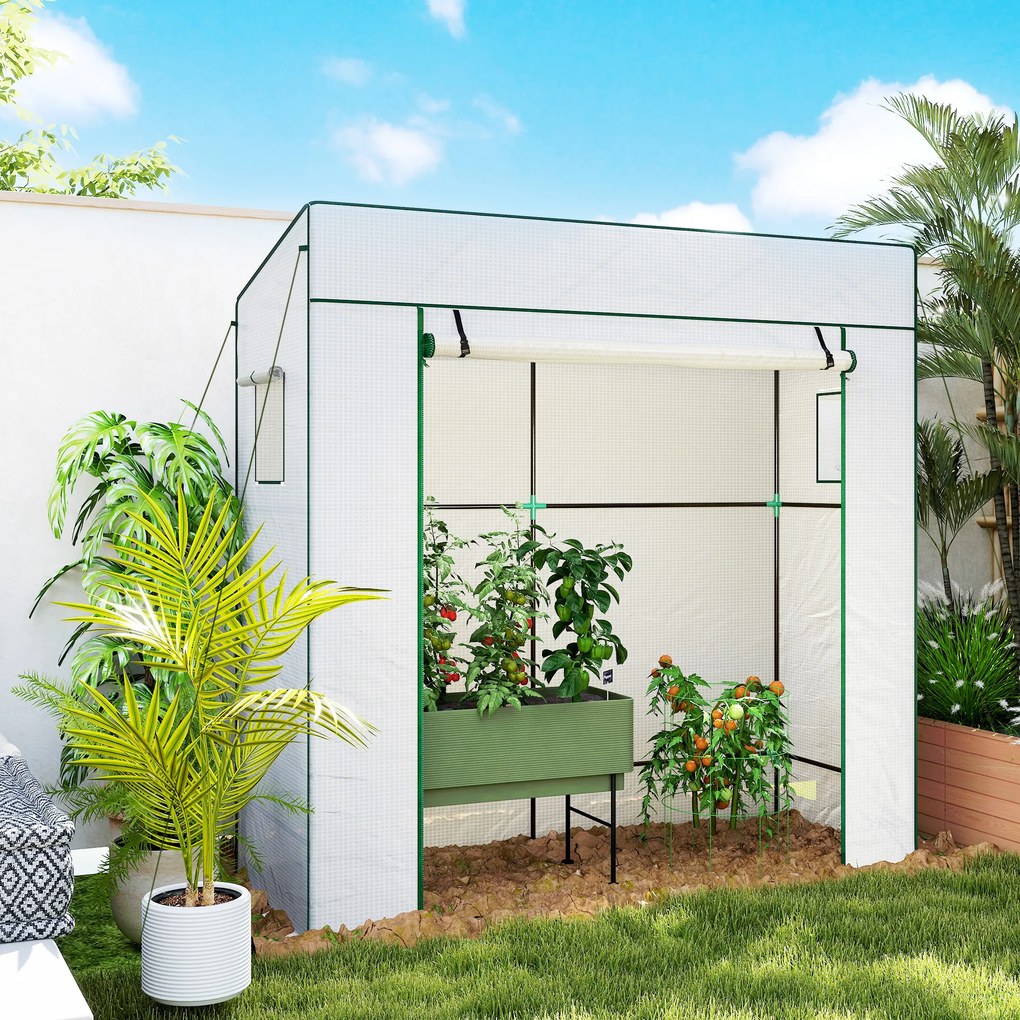 Outsunny Seră de Grădină cu Acoperiș Înclinat, 2 Ferestre și Ușă Rulabilă, Seră pentru Cultivare cu Structură din Oțel, Acoperire Anti-UV din PE, pentru Grădină, Legume, Flori, 196x77x197 cm, Alb | Aosom Romania