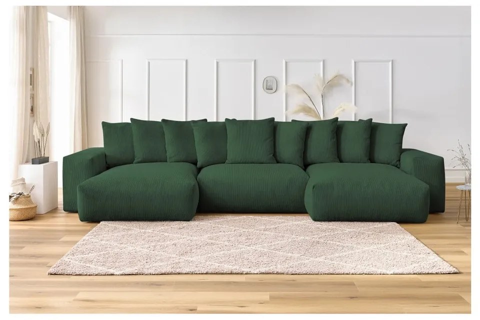 Colțar verde cu tapițerie din catifea reiată Voltaire – Bobochic Paris