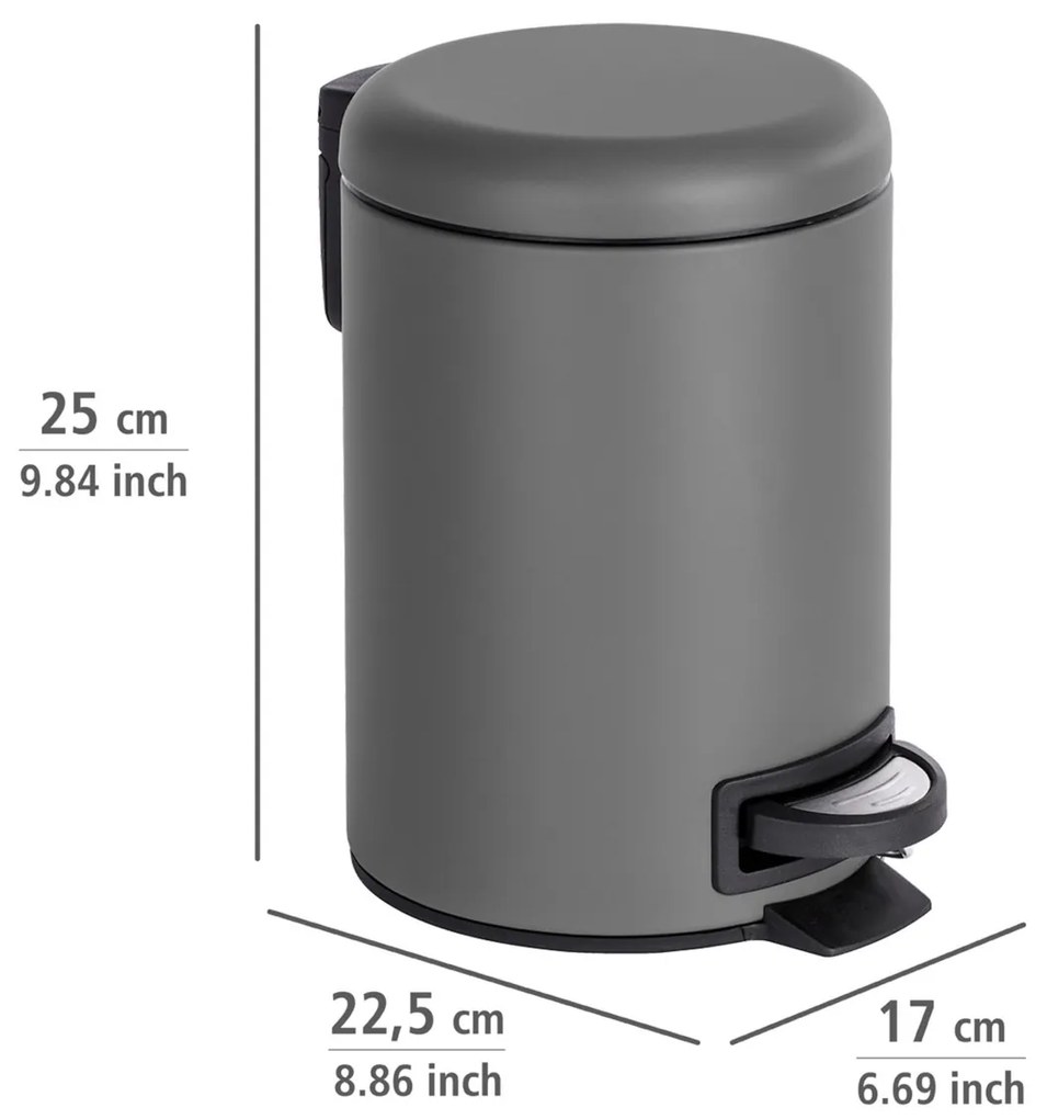 Wenko Coș de gunoi cu pedală Leman 3 l, gri, 3 l