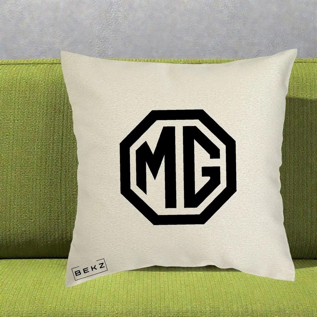 Perna Personalizata cu emblema MG, 40x40 cm, Ecru, Husa Detasabila, Perna Inclusa, BEKZ®
