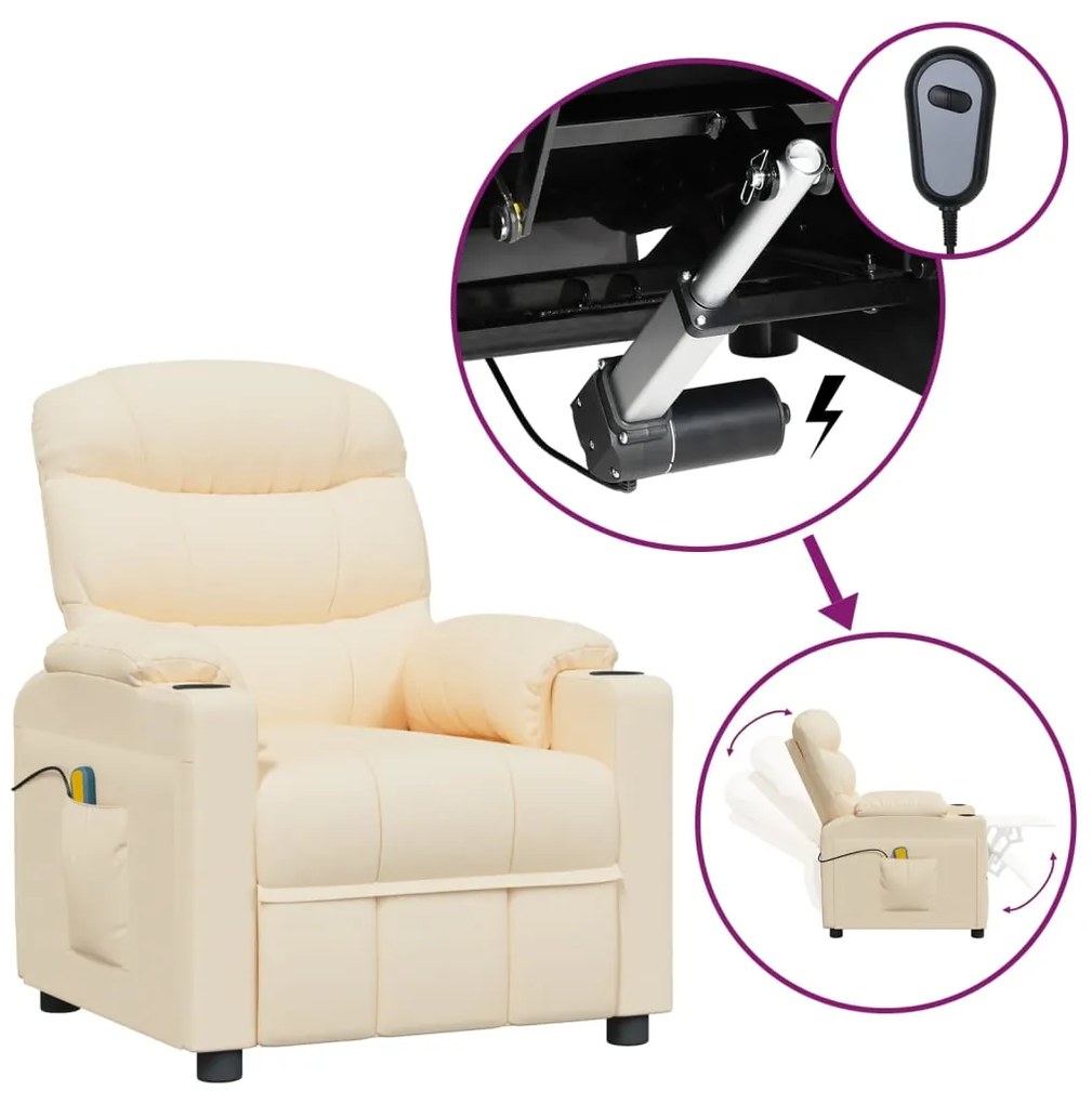 vidaXL Fotoliu de masaj electric rabatabil, crem, textil