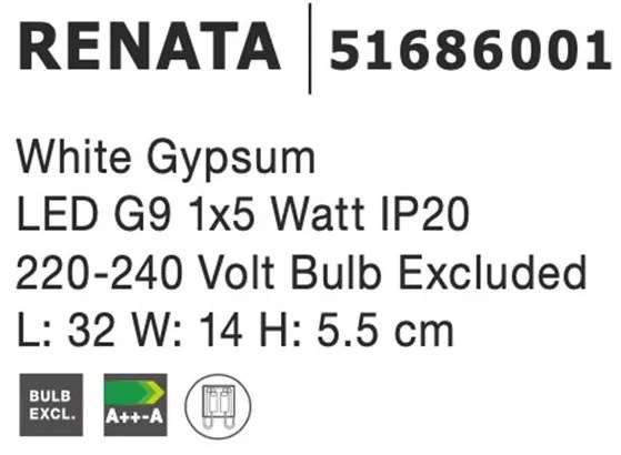 Aplica de perete cu iluminat ambiental gips alb RENATA