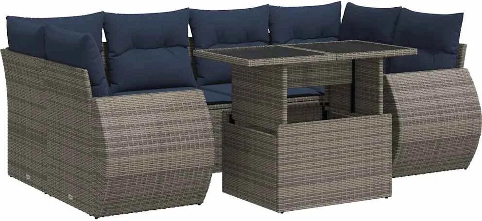 vidaXL Set canapele grădină cu perne 7 piese gri poliratan/lemn acacia