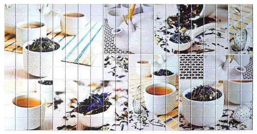 Panou decorativ, PVC, model cesti de ceai, alb si bej, 96x48.5 cm