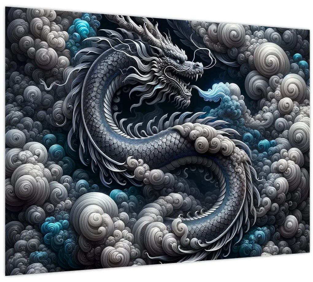 Tablou pe sticlă – Dragon în fum (70x50 cm)